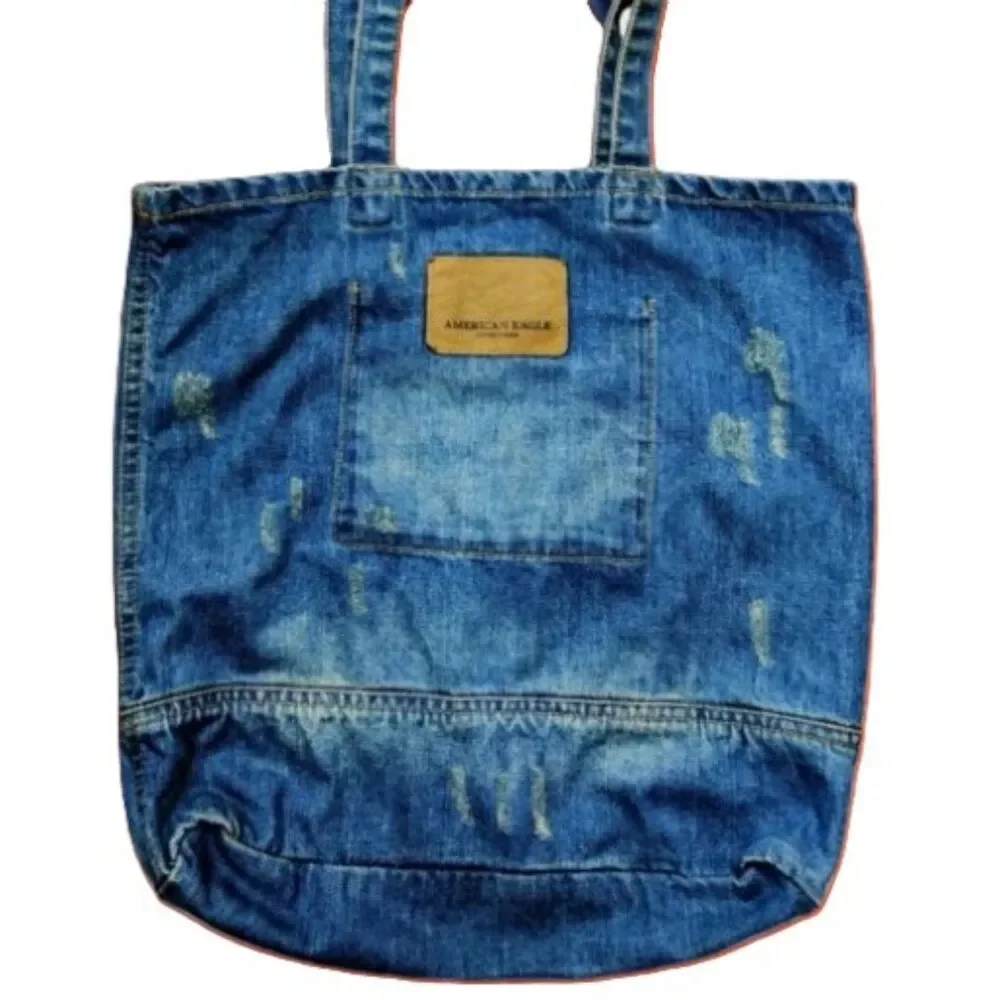 American Eagle Outfitters Distressed Denim Double Strap Tote Bag